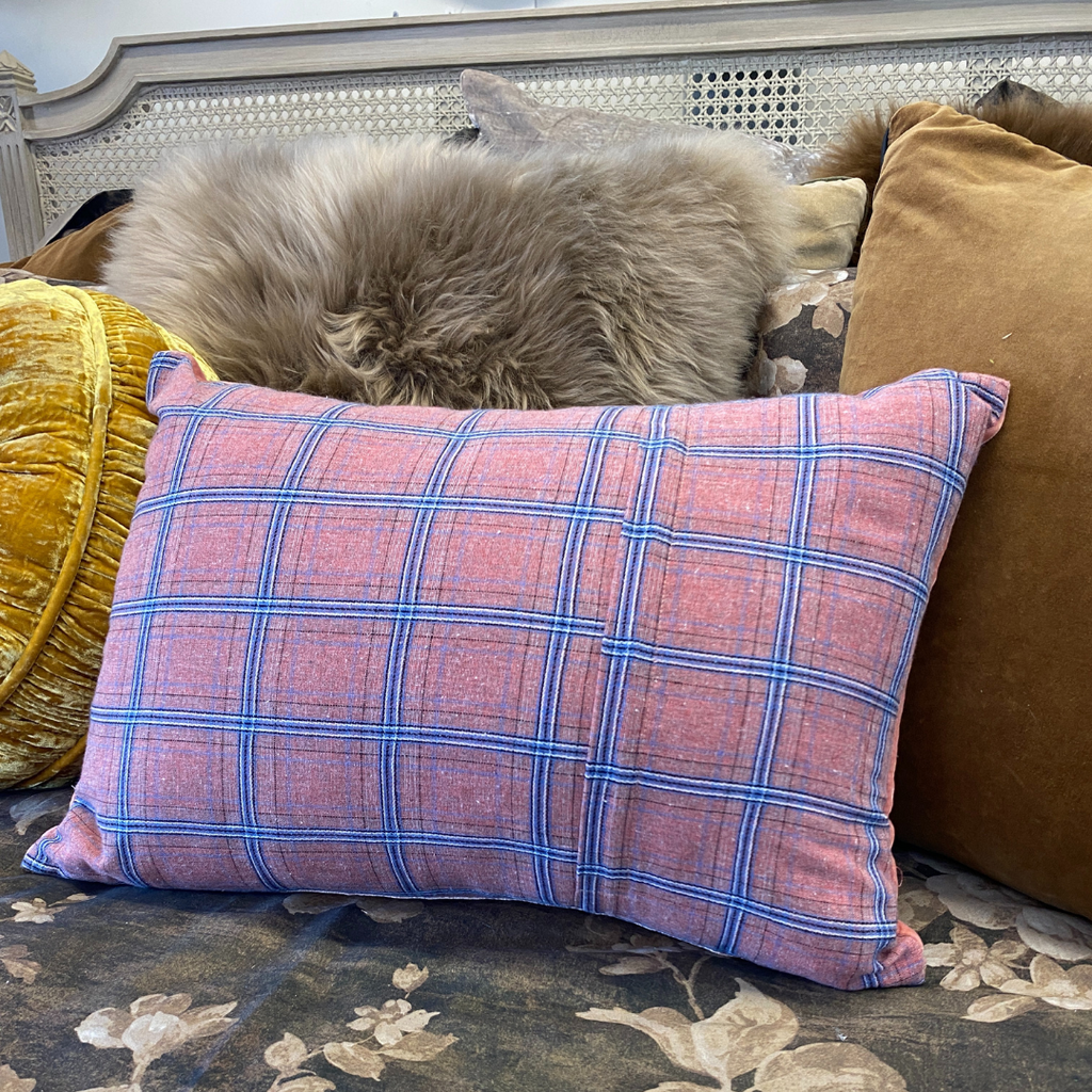 Velvet and 100% Plaid Cotton Cushion