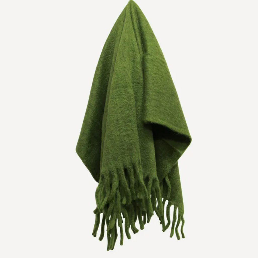 Solid Fringed Sage Green Throw