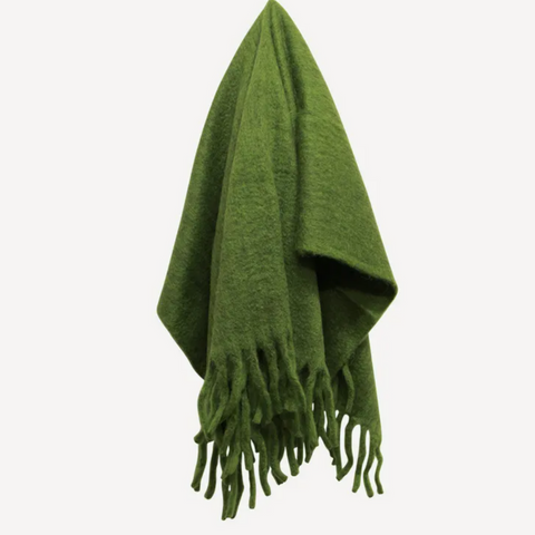 Solid Fringed Sage Green Throw