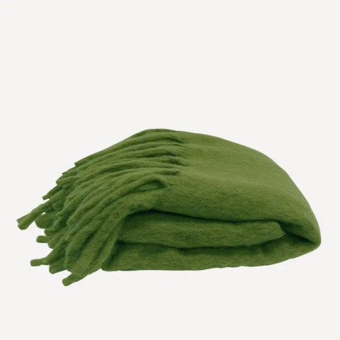 Solid Fringed Sage Green Throw