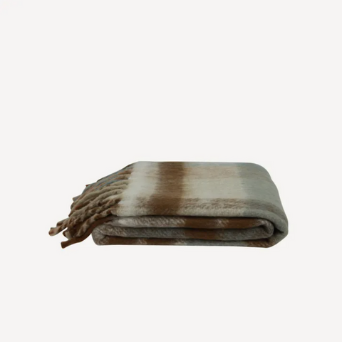 Blue Brown Plaid Tassel Throw