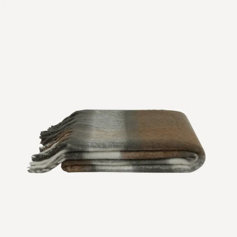 Grey Brown Plaid Tassel Throw