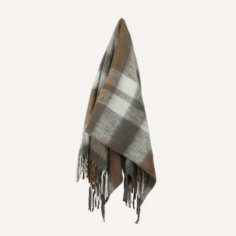 Grey Brown Plaid Tassel Throw