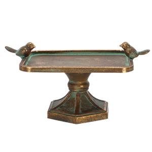Aged Metal Bird Bath w/ Two Birds