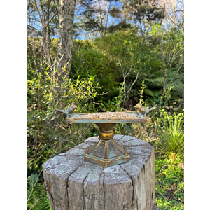 Aged Metal Bird Bath w/ Two Birds