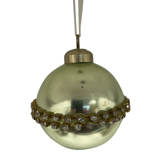 Green Opalescent Glass Ball with Diamante Band