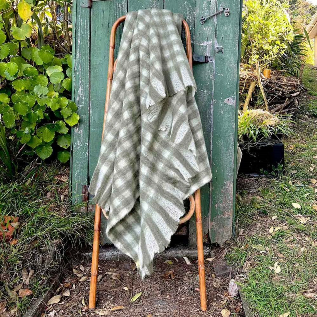 Bliss Wool Mohair Blend Throw ~ Olive/Winter White