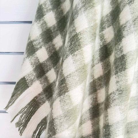 Bliss Wool Mohair Blend Throw ~ Olive/Winter White