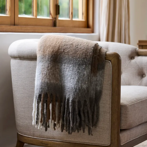 Grey Brown Plaid Tassel Throw