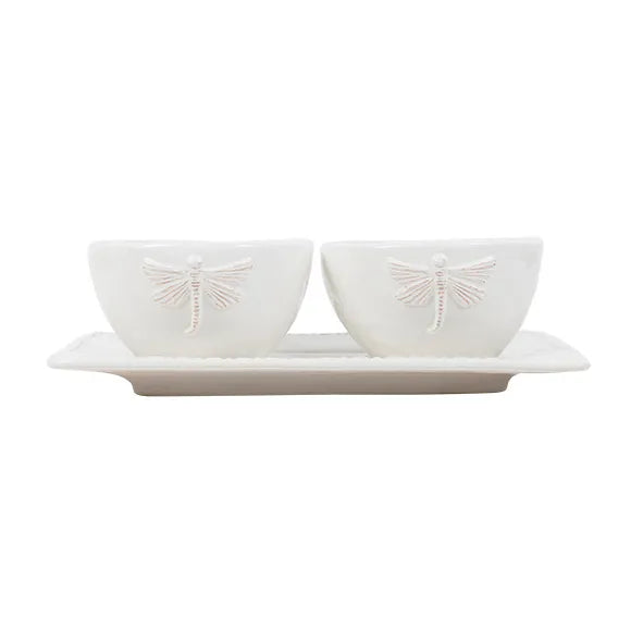 DRAGONFLY STONEWARE WHITE CONDIMENT SET