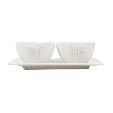 DRAGONFLY STONEWARE WHITE CONDIMENT SET