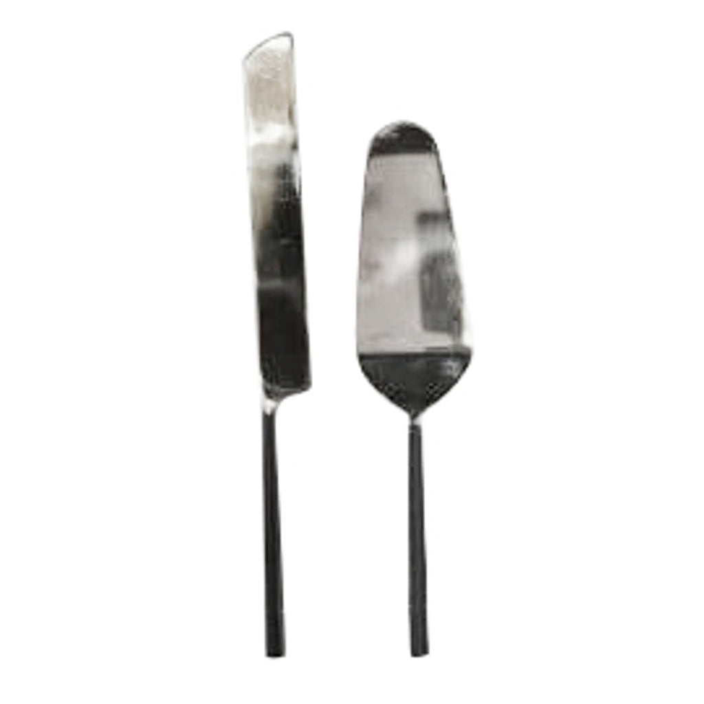 CC Interiors BURNISHED BLACK & STAINLESS STEEL CAKE SERVER SET (2PC PER SET)