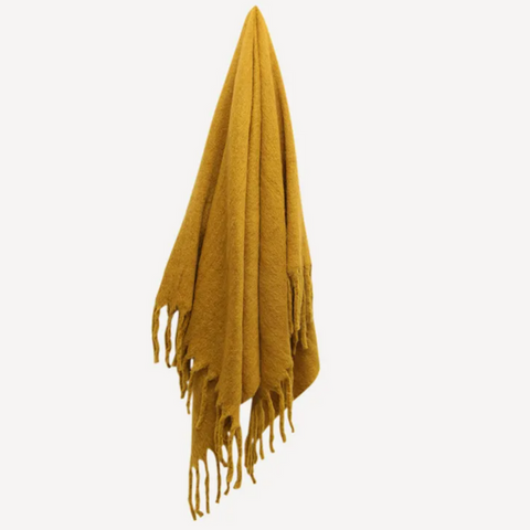 Solid Fringed Mustard Throw
