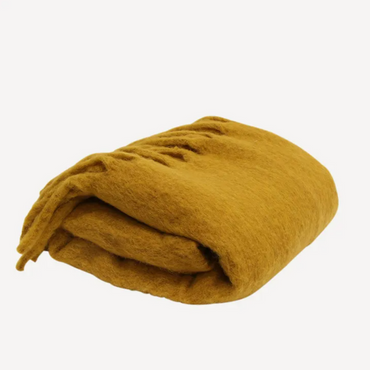 Solid Fringed Mustard Throw