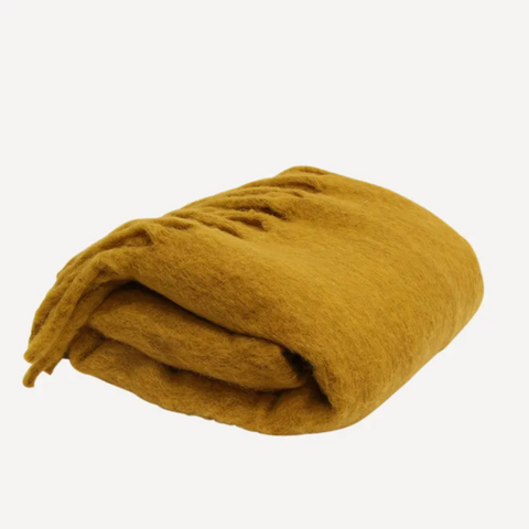 Solid Fringed Mustard Throw
