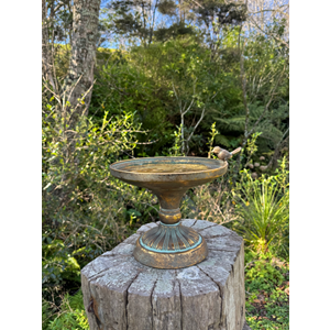Aged Metal Bird Bath Round