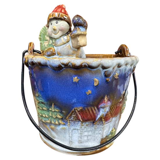 Snowman in Ceramic Bucket