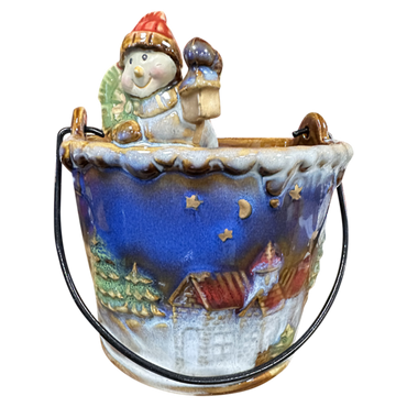 Snowman in Ceramic Bucket