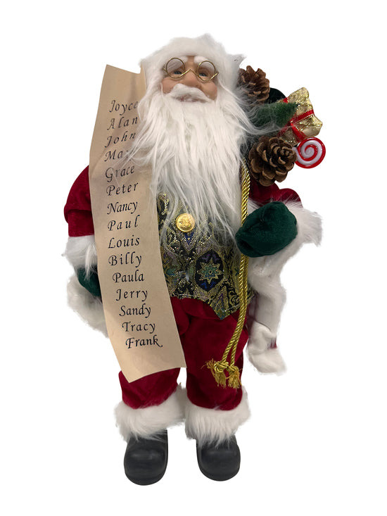 Dark Red Coat Santa with List