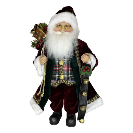 Standing Santa in Burgundy, with Green Bells