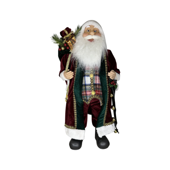 Standing Santa in Burgundy, with Green Bells ~ 60cm