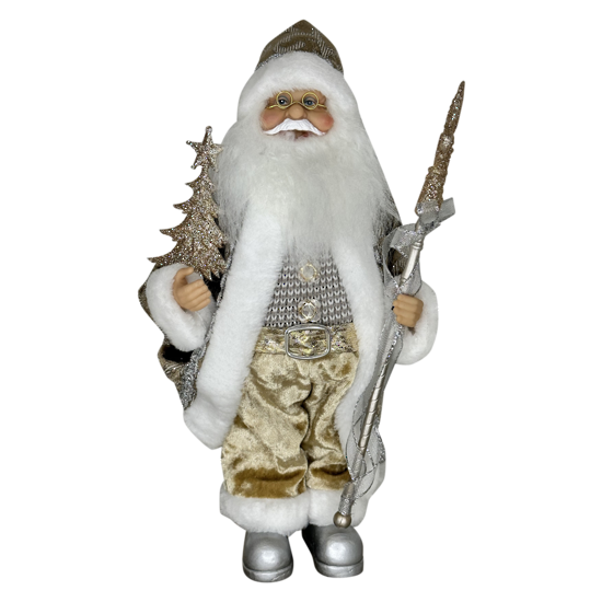 Standing Santa in Gold with White Tree ~ 30cm