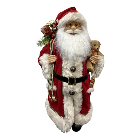 Standing Santa in Red Cream holding Teddy Bear ~ 60cm