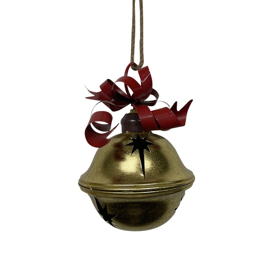 Gold Metal Bell with Red Ribbon