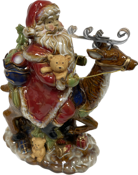 Rustic Ceramic Santa Riding Deer