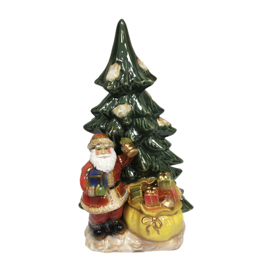 Rustic Ceramic Santa & Sack by a Tree