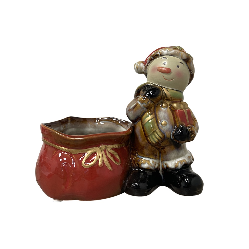 Aged Ceramic Snowman with pot