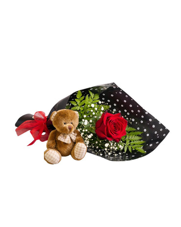 Teddy & Single Rose Gift Wrapped