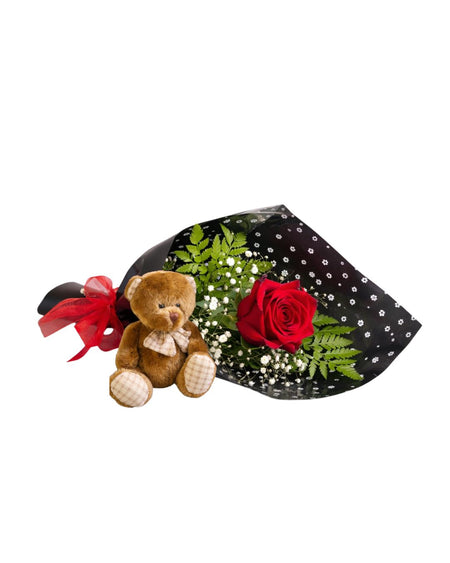 Teddy & Single Rose Gift Wrapped