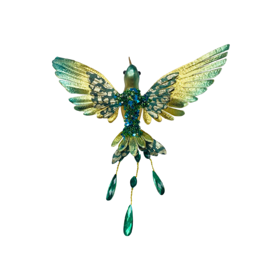 Green, Aqua & Gold Hummingbird on a clip