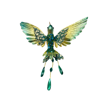 Green, Aqua & Gold Hummingbird on a clip