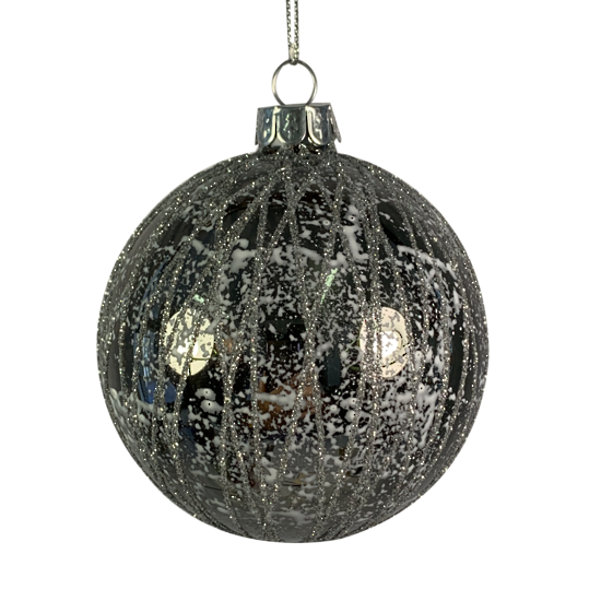 Mirrored with Silver Glitter Lines Christmas Ball