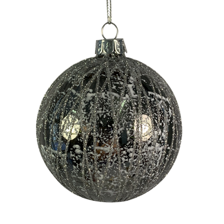 Mirrored with Silver Glitter Lines Christmas Ball