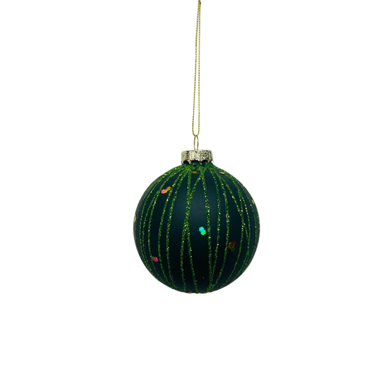 Green Glass Ball with Green Glitter Lines