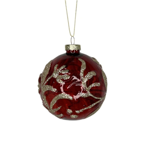 Red with Gold Glitter Leaf Ball Hanger