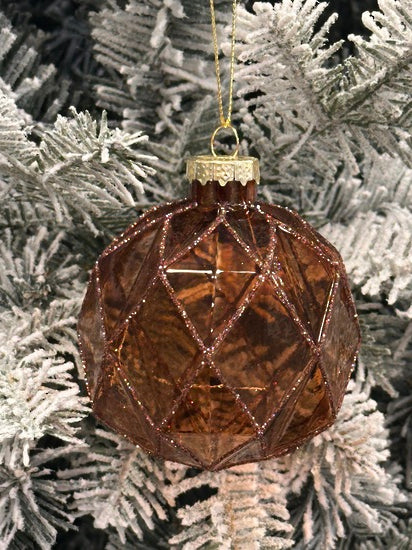 Aged Gold & Brown Glass Diamond Pattern Ball Hanger
