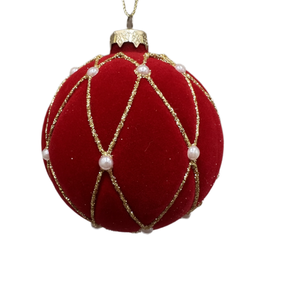 Red Flock Diamond & Pearl Glass Hanger