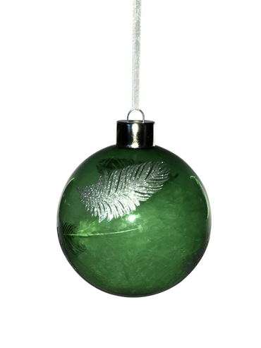 Green Glass Ball with Silver Feather