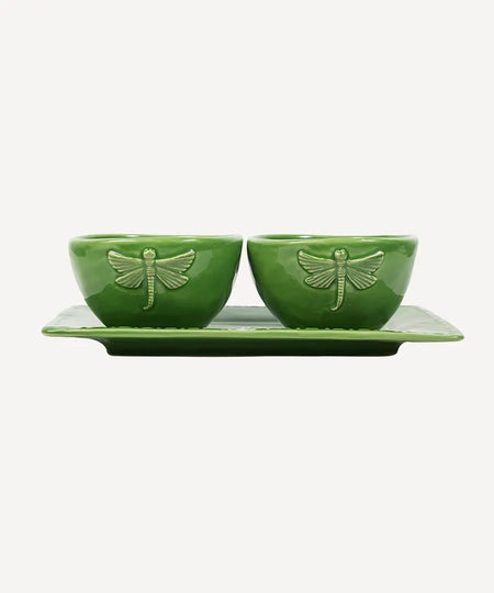 Dragonfly Stoneware Green Condiment Set (3PC)