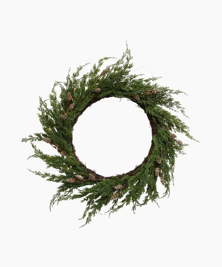 Cedar & Pinecone Wreath with Lights 65cm