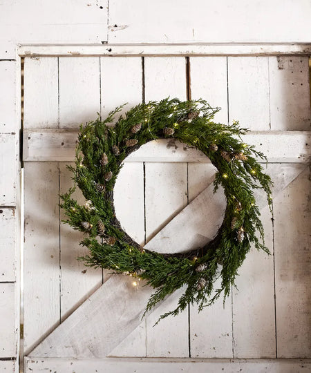 Cedar & Pinecone Wreath with Lights 65cm
