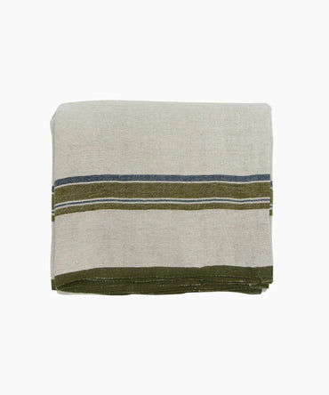 Green Selvedge Stripe Linen Tablecloth