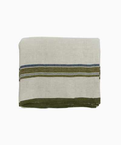 Green Selvedge Stripe Linen Tablecloth