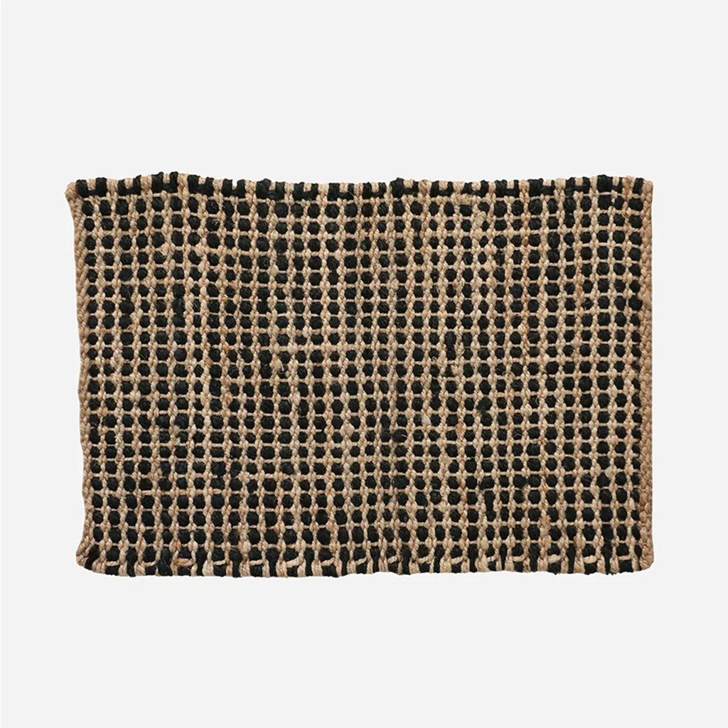 Waffle Weave Black & Natural Door Mat 100% Jute 900L x 600W