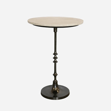 Toledo Marble & Forged Iron Pedestal Base Occasional Table