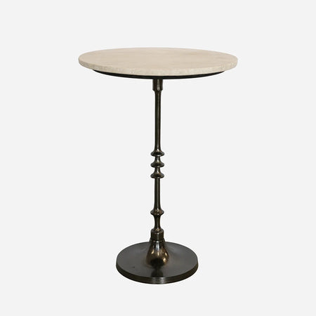 Toledo Marble & Forged Iron Pedestal Base Occasional Table